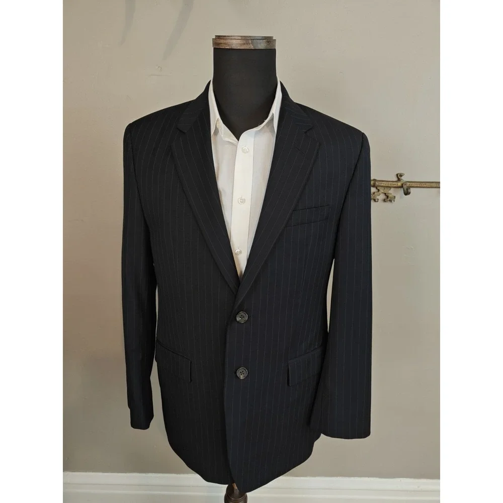 Lauren Ralph Lauren Mens Wool Sports Coat 40R Blue Chalk Stripe 2 Button Q602